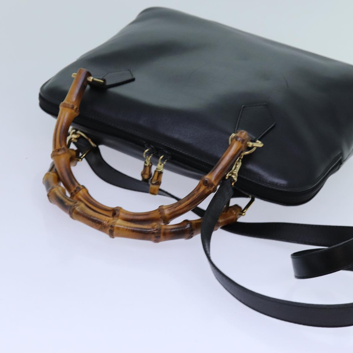 GUCCI Bamboo Hand Bag Leather 2way Black 71189