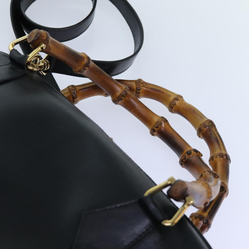 GUCCI Bamboo Hand Bag Leather 2way Black 71189