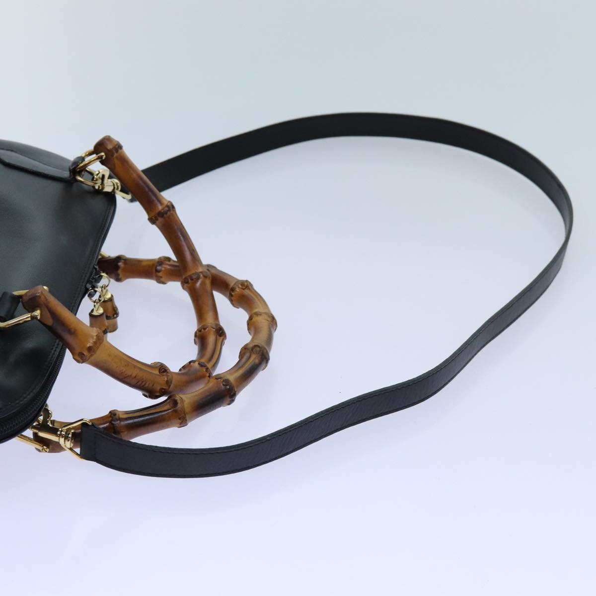 GUCCI Bamboo Hand Bag Leather 2way Black 71189