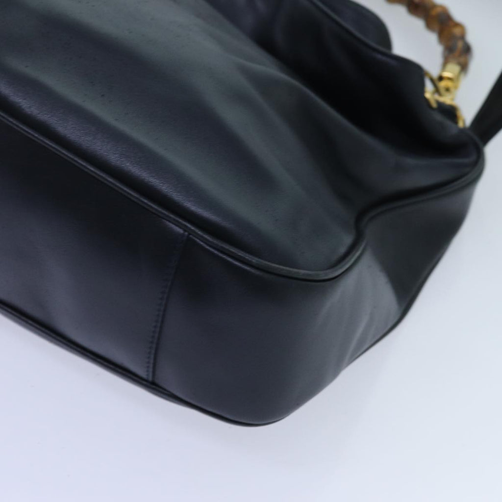 GUCCI Bamboo Hand Bag Leather 2way Navy 71190