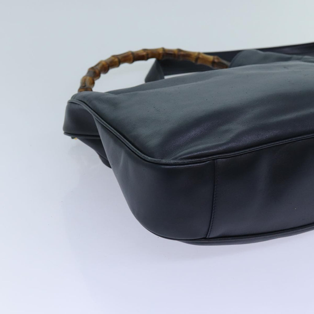 GUCCI Bamboo Hand Bag Leather 2way Navy 71190