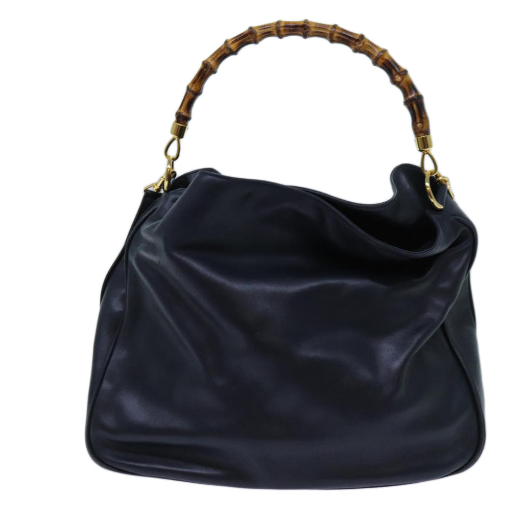 GUCCI Bamboo Hand Bag Leather 2way Navy 71190