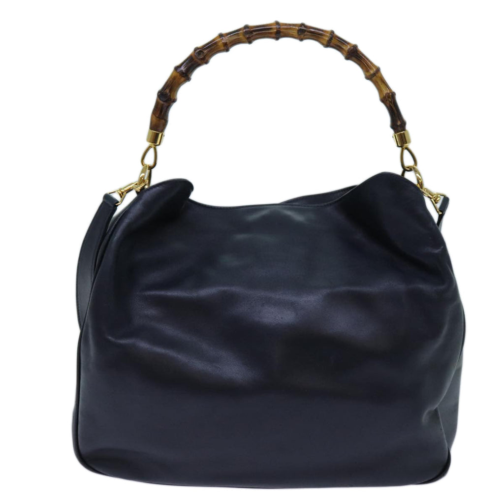 GUCCI Bamboo Hand Bag Leather 2way Navy 71190