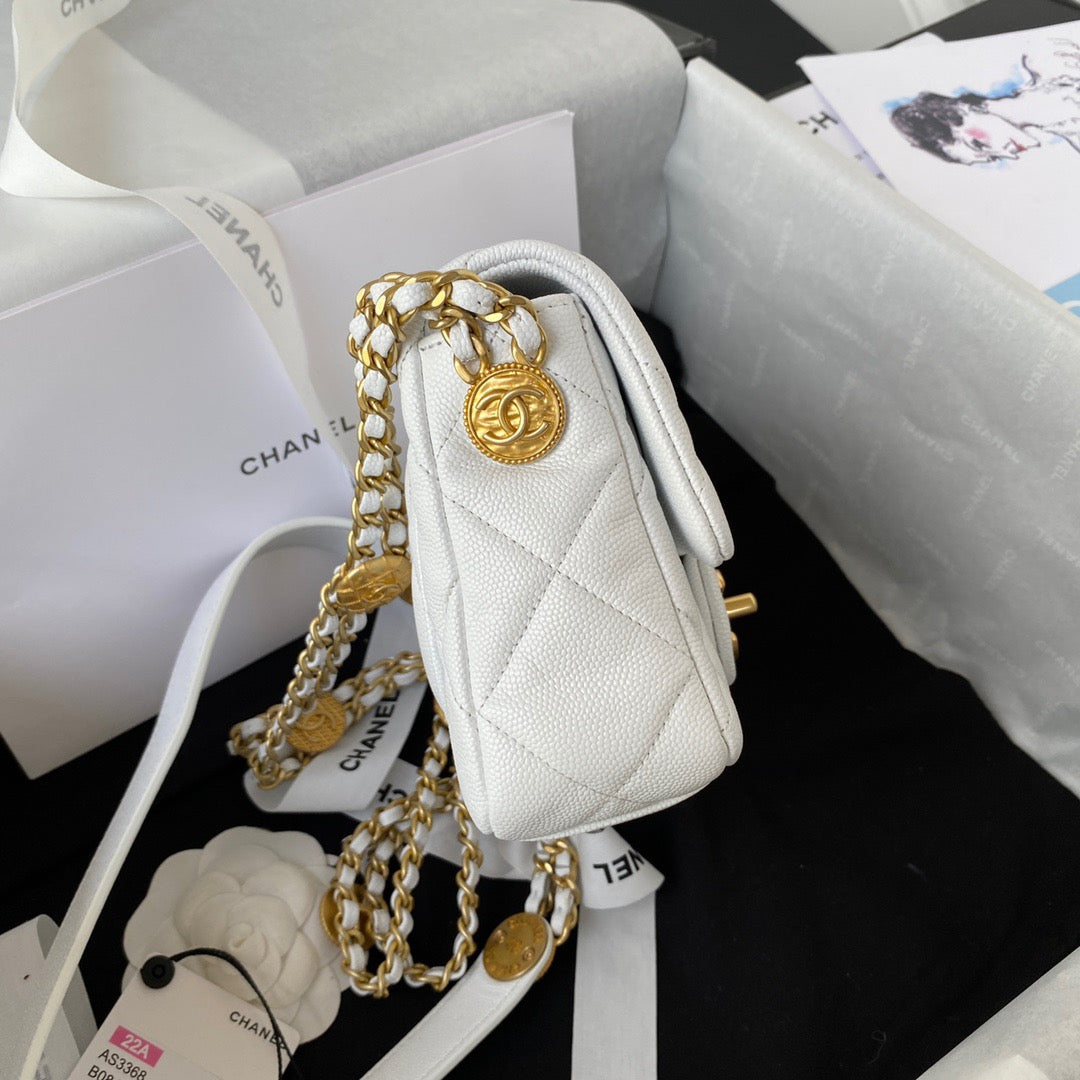 CHLMini Flap Bag With Top Handle Gold Hardware White For Women, Women’s Handbags, Shoulder Bags 7.9in/20cm AS2431 