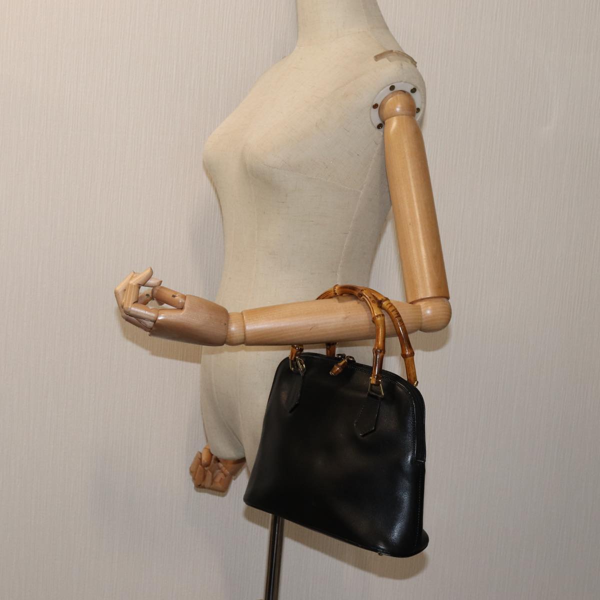 GUCCI Bamboo Hand Bag Leather Black 71309