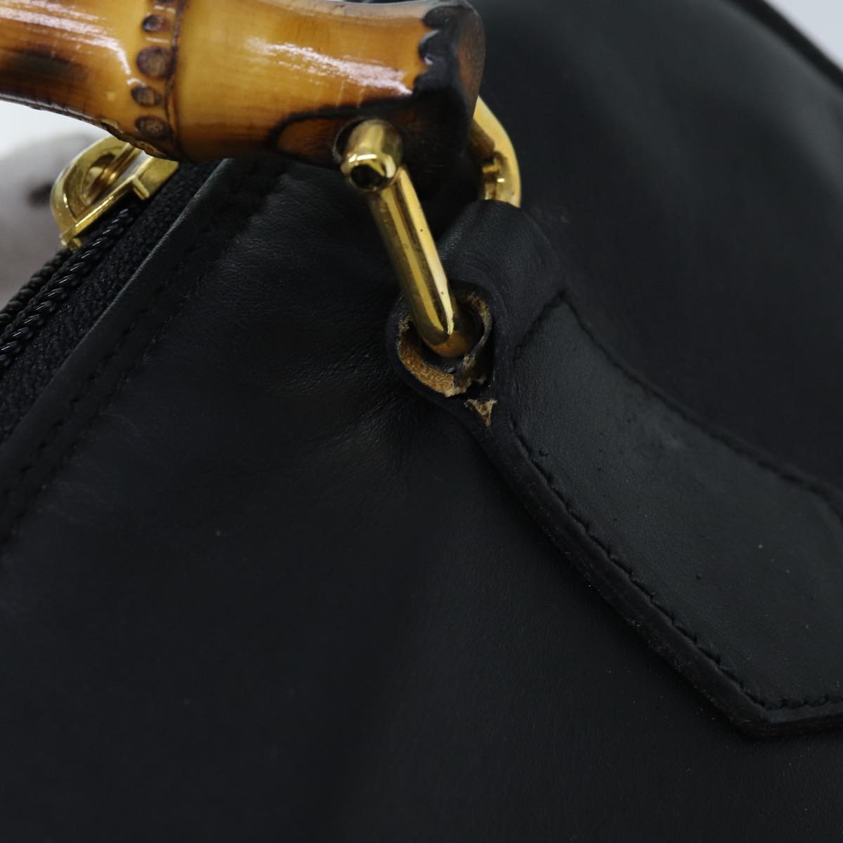 GUCCI Bamboo Hand Bag Leather 2way Black 71310
