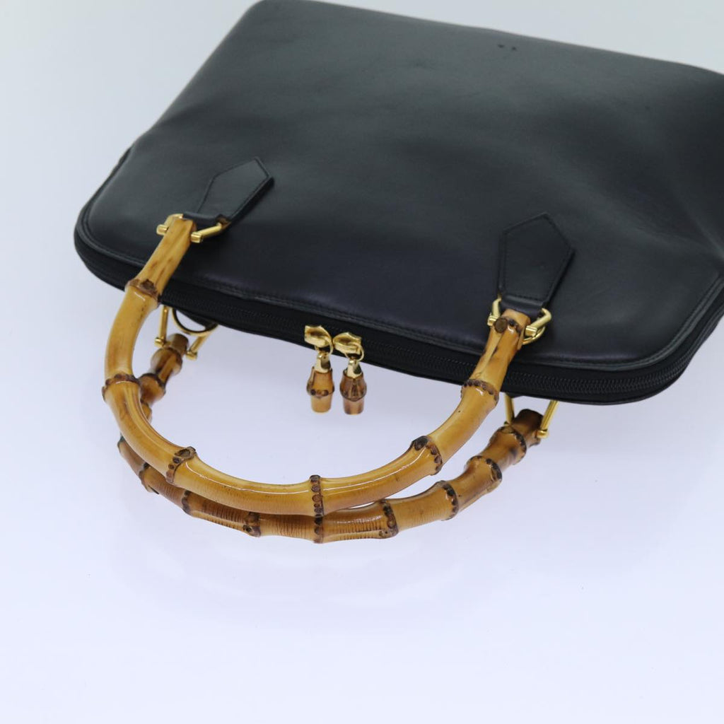 GUCCI Bamboo Hand Bag Leather 2way Black 71310