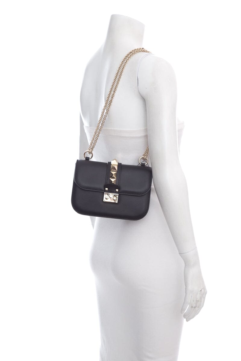 Valentino Black Glam Lock Rockstud Handbag