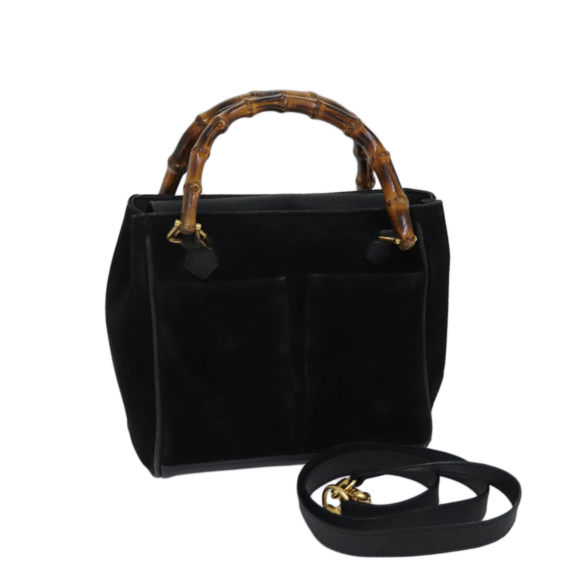 GUCCI Bamboo Hand Bag Suede 2way Black 000 122 0316 71504