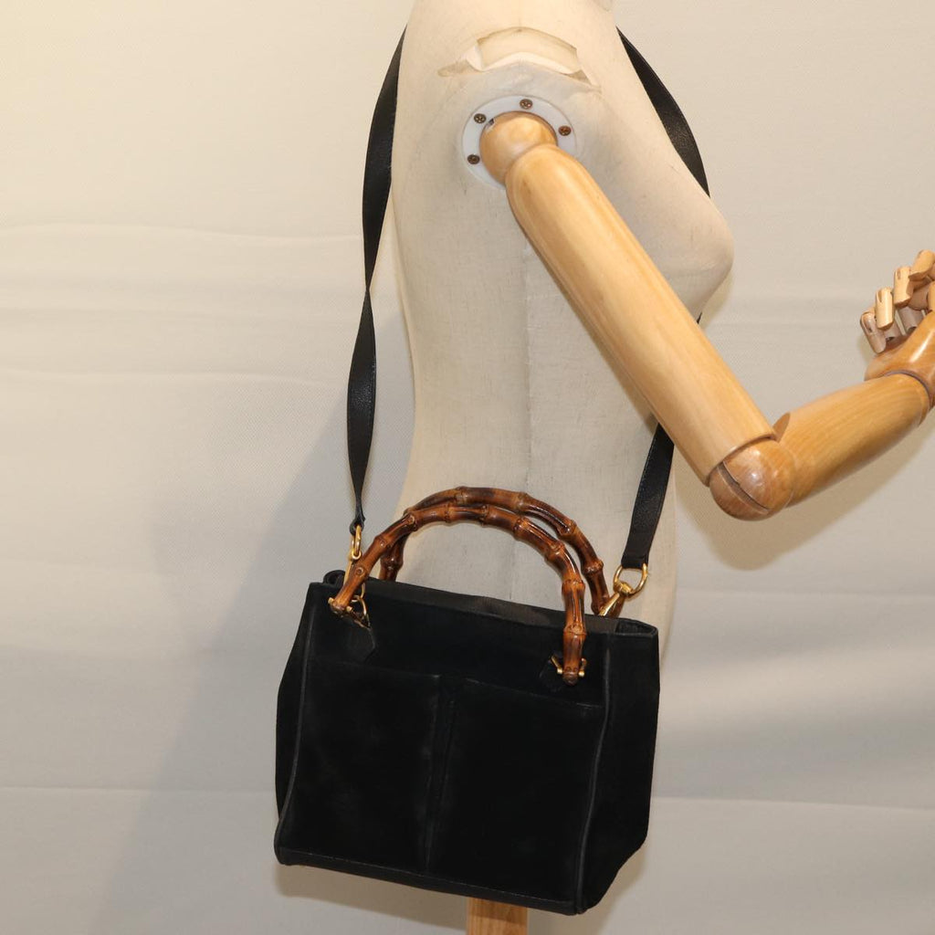 GUCCI Bamboo Hand Bag Suede 2way Black 000 122 0316 71504