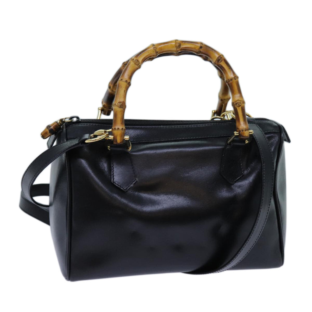 GUCCI Bamboo Hand Bag Leather 2way Black 000 122 0294 71505
