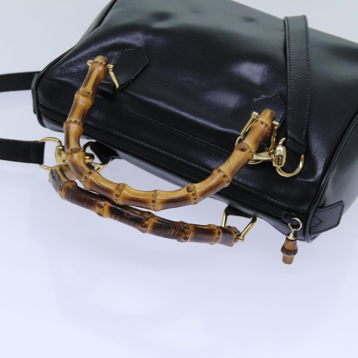 GUCCI Bamboo Hand Bag Leather 2way Black 000 122 0294 71505