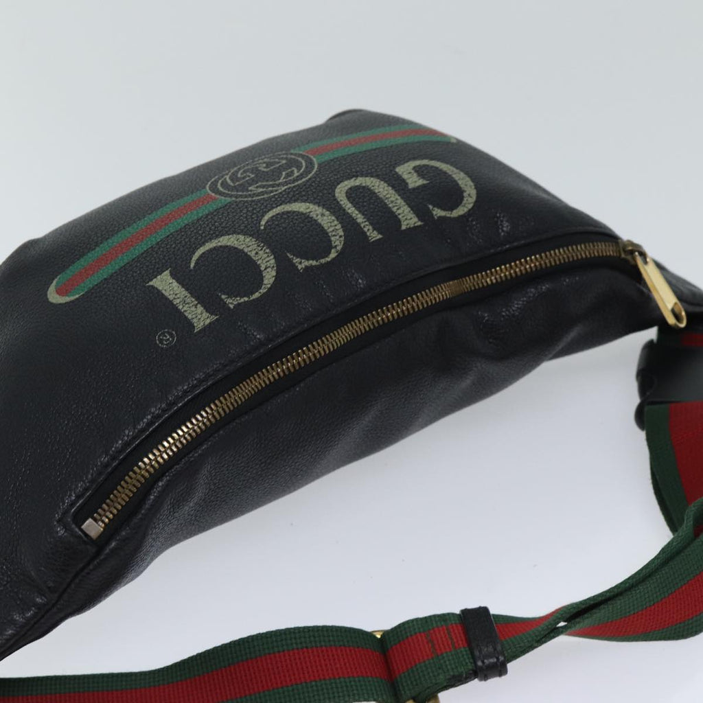 GUCCI Web Sherry Line Body Bag Leather Black Red Green 493869 71516