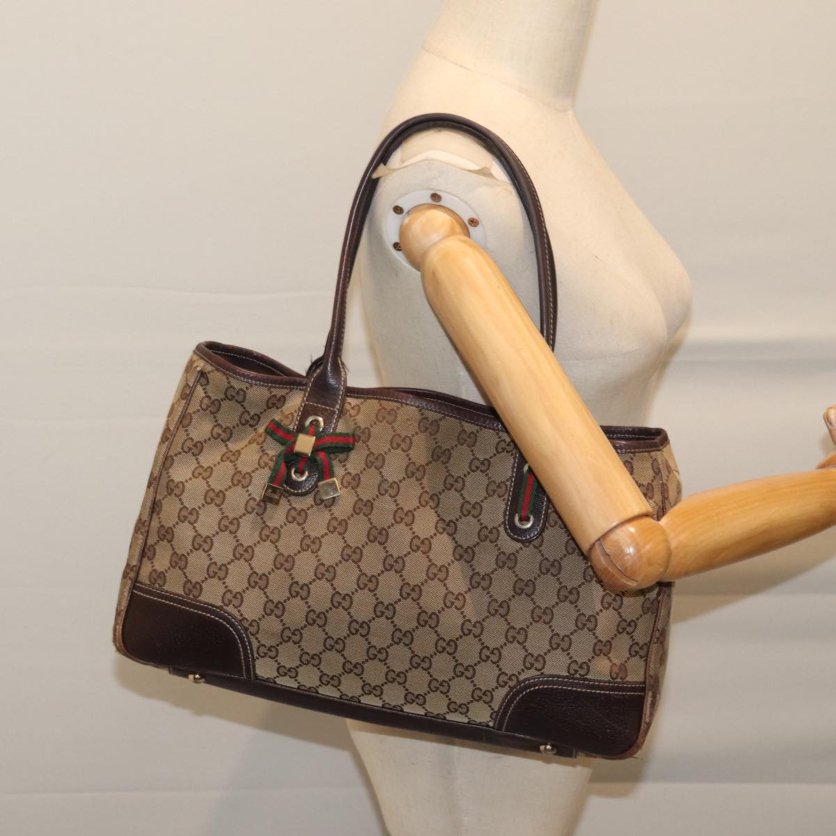 GUCCI GG Canvas Web Sherry Line Tote Bag Beige Red Green 163805 71522