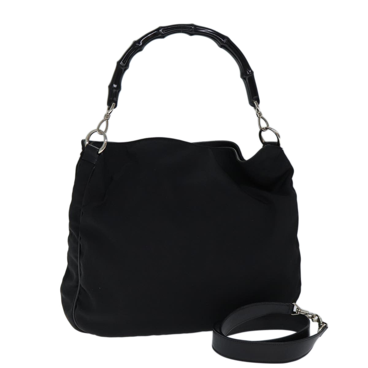 GUCCI Bamboo Shoulder Bag Nylon 2way Black 001 1577 1781 71530