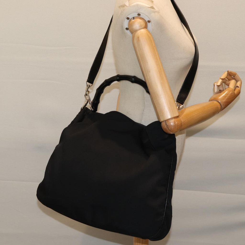 GUCCI Bamboo Shoulder Bag Nylon 2way Black 001 1577 1781 71530