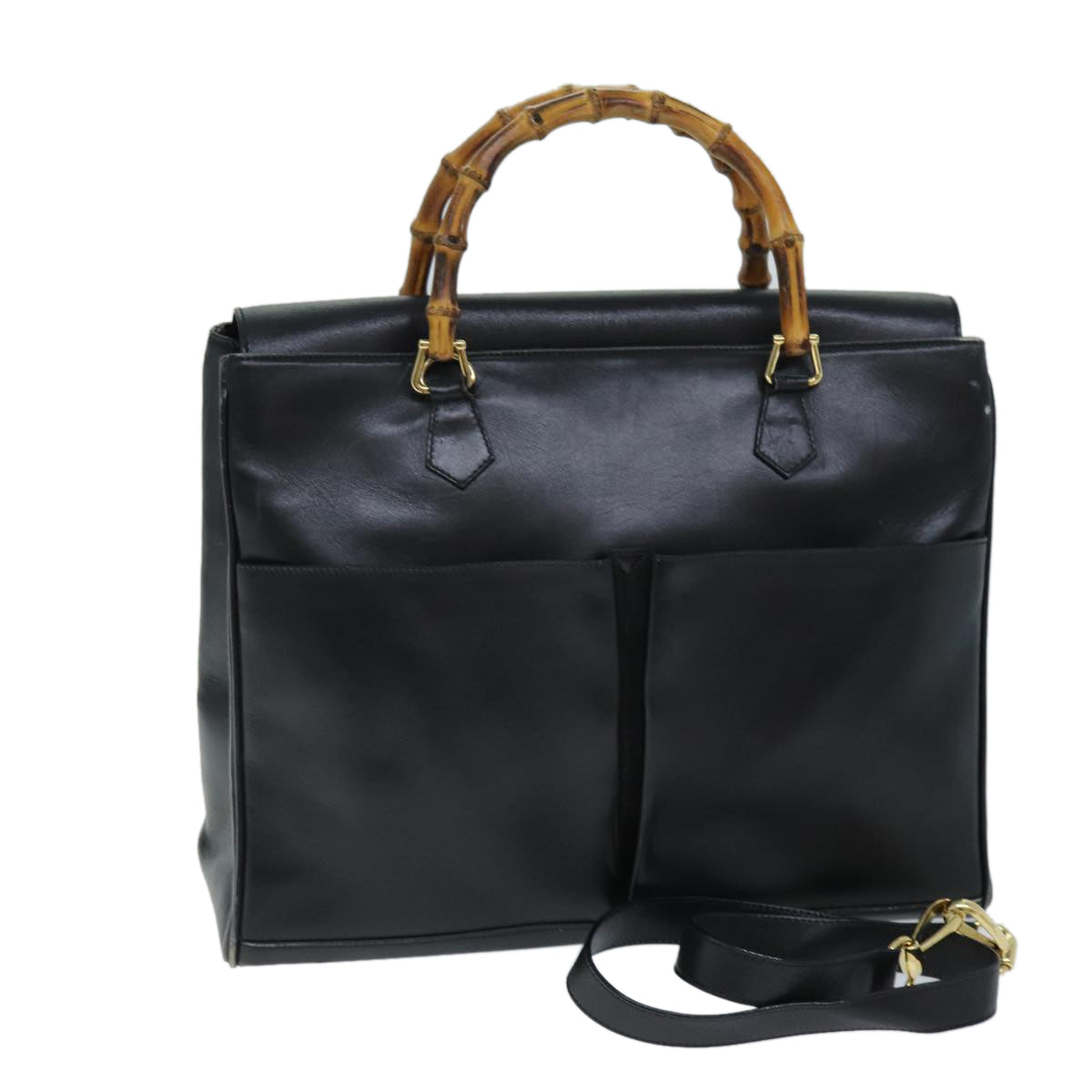 GUCCI Bamboo Shoulder Bag Leather 2way Black 71587