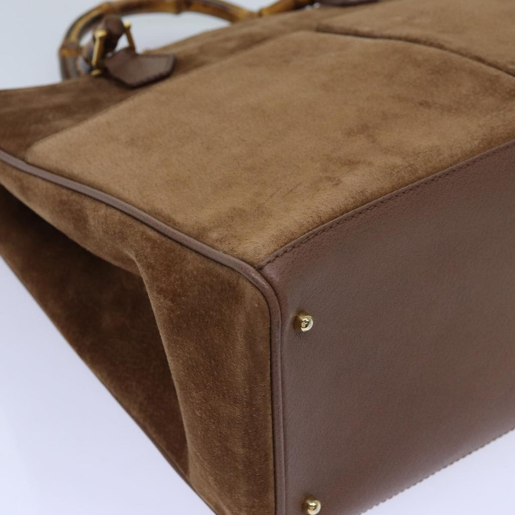GUCCI Bamboo Hand Bag Suede 2way Brown 002 123 0322 71588