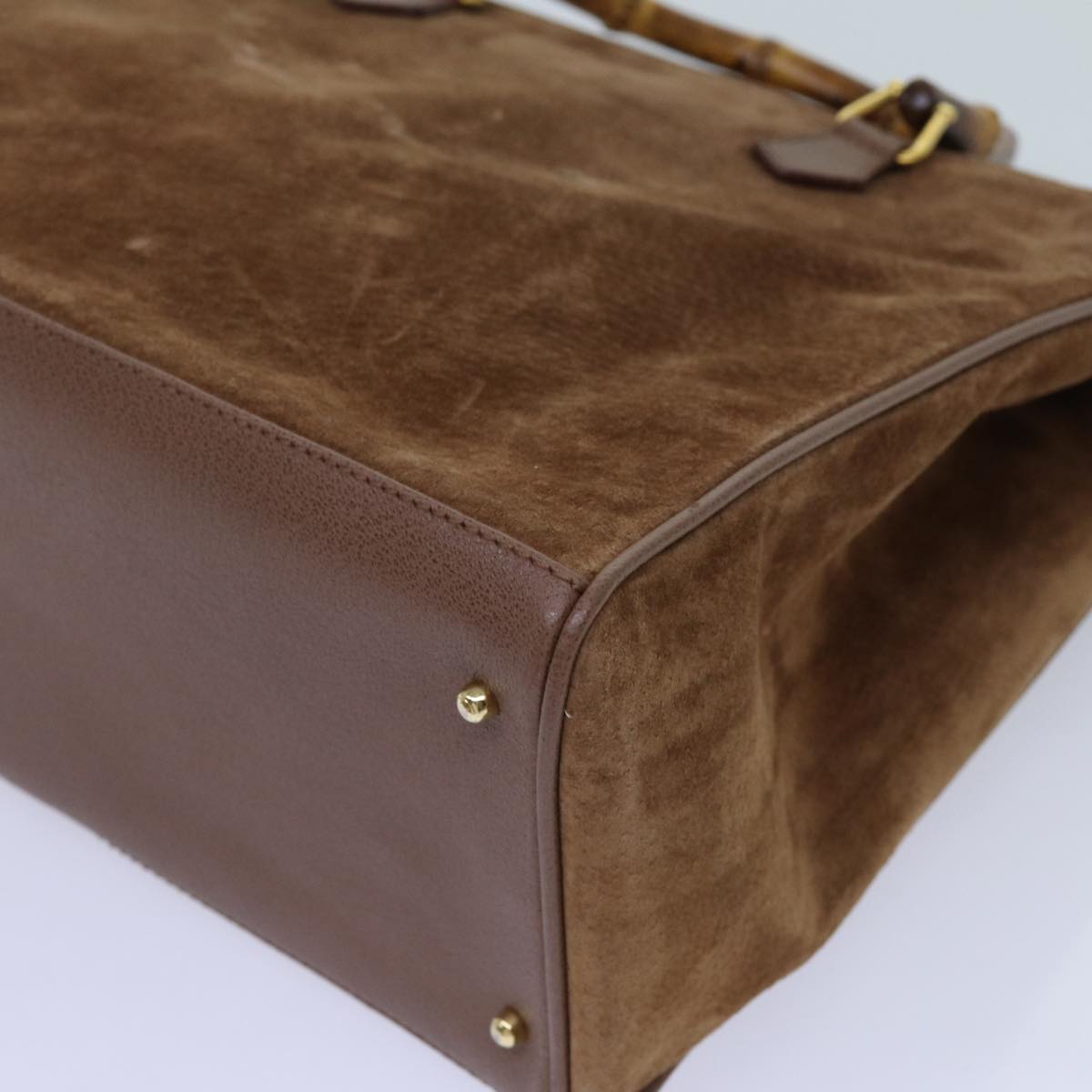 GUCCI Bamboo Hand Bag Suede 2way Brown 002 123 0322 71588
