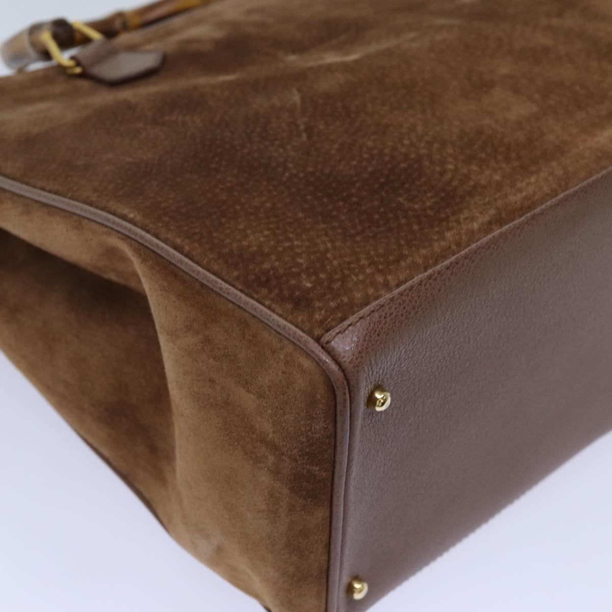GUCCI Bamboo Hand Bag Suede 2way Brown 002 123 0322 71588