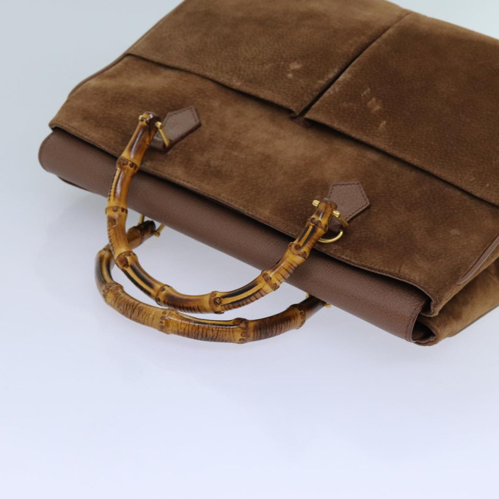 GUCCI Bamboo Hand Bag Suede 2way Brown 002 123 0322 71588