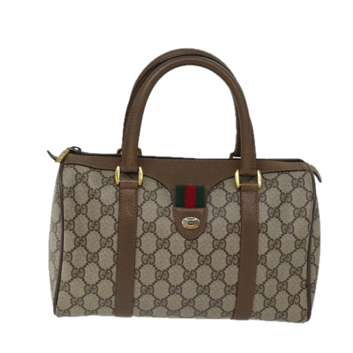 GUCCI GG Supreme Web Sherry Line Hand Bag PVC Beige Red 39 02 006 71780
