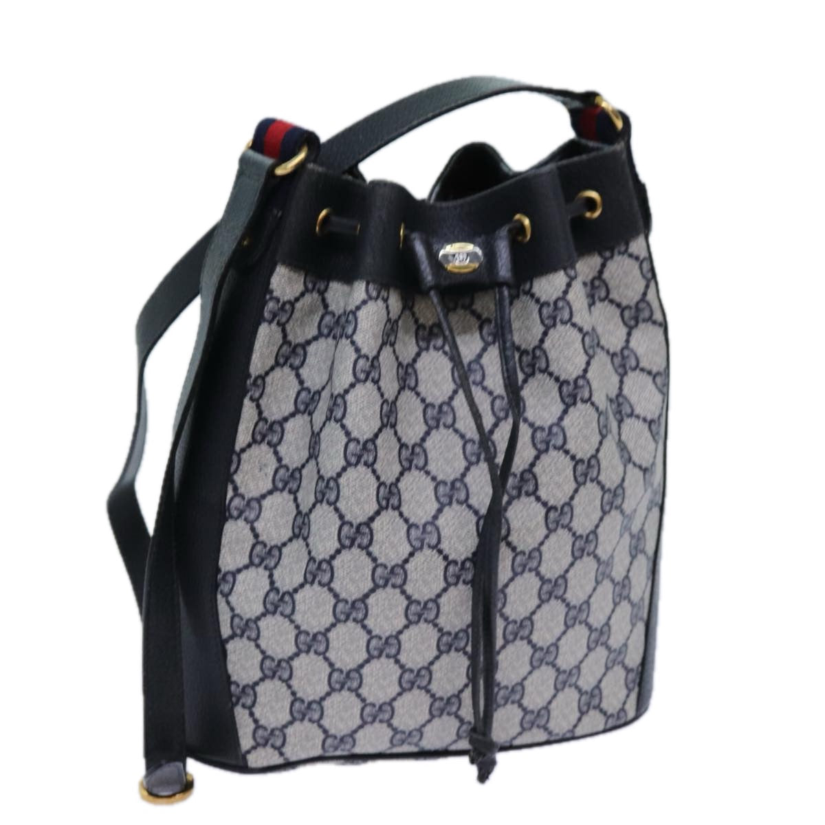 GUCCI GG Supreme Sherry Line Shoulder Bag PVC Navy Red 41 02 034 71786