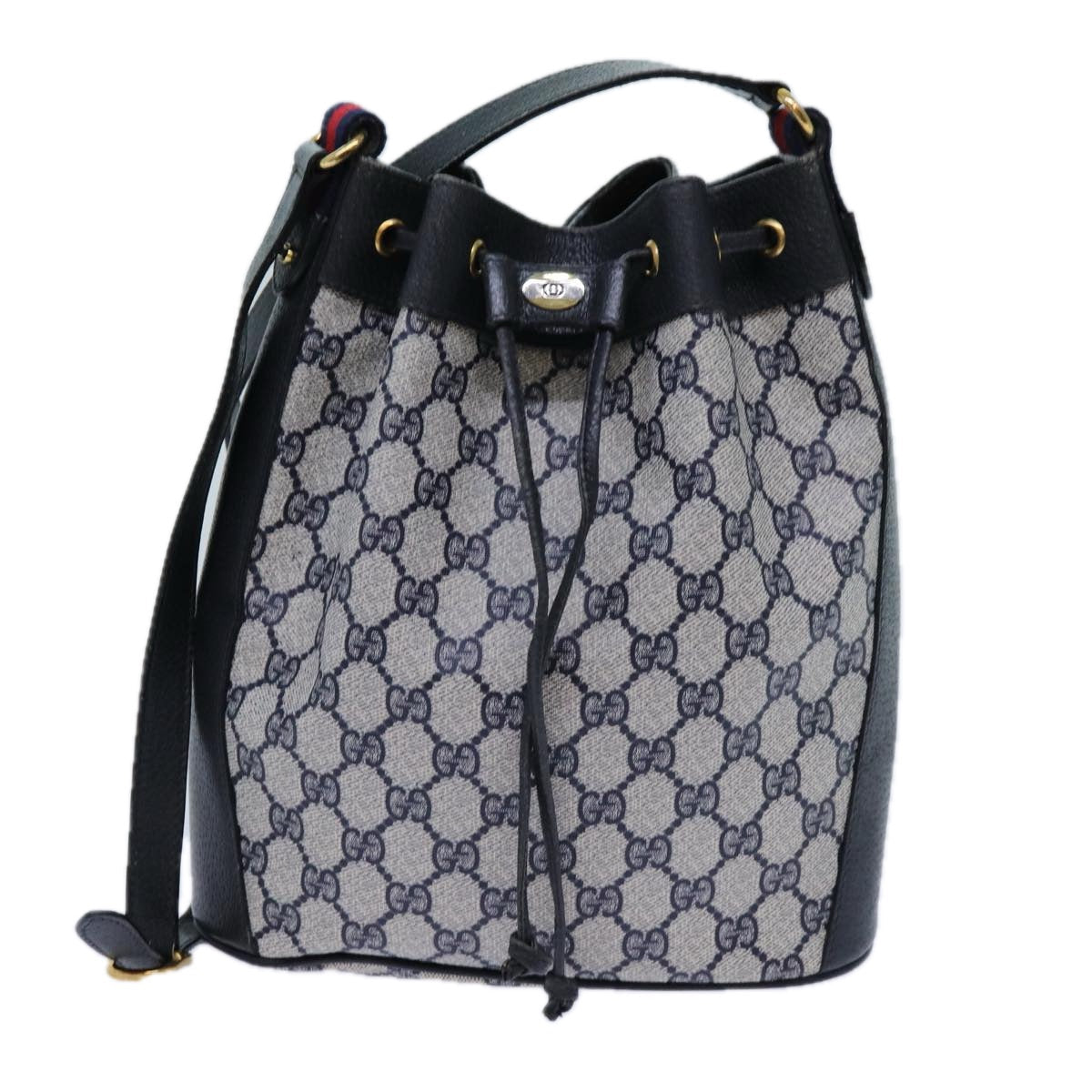 GUCCI GG Supreme Sherry Line Shoulder Bag PVC Navy Red 41 02 034 71786