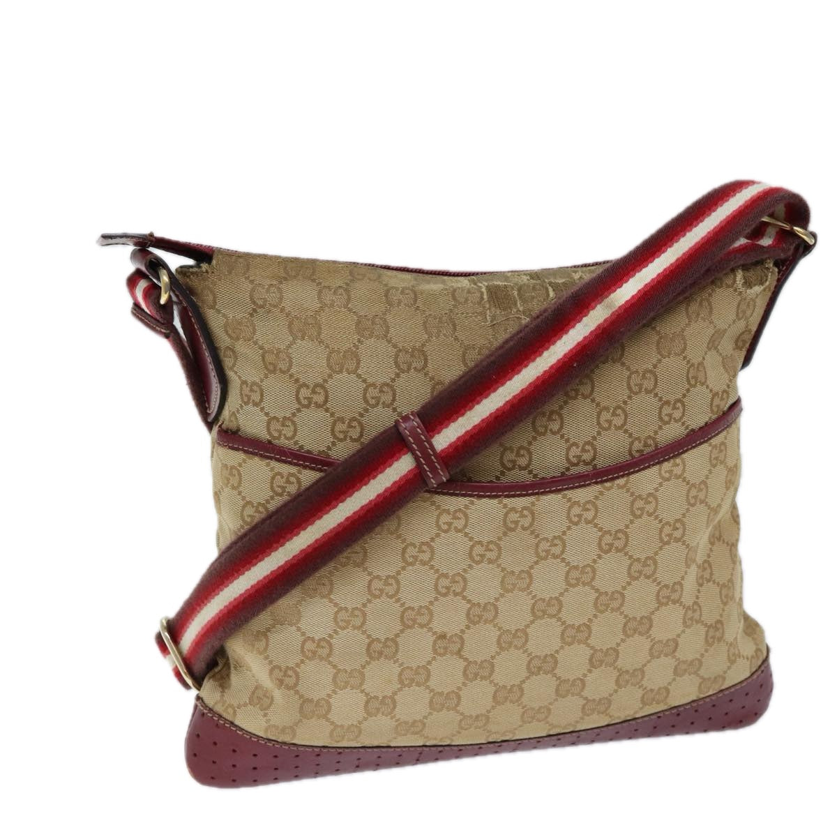 GUCCI GG Canvas Sherry Line Shoulder Bag Beige Red 145857 71790