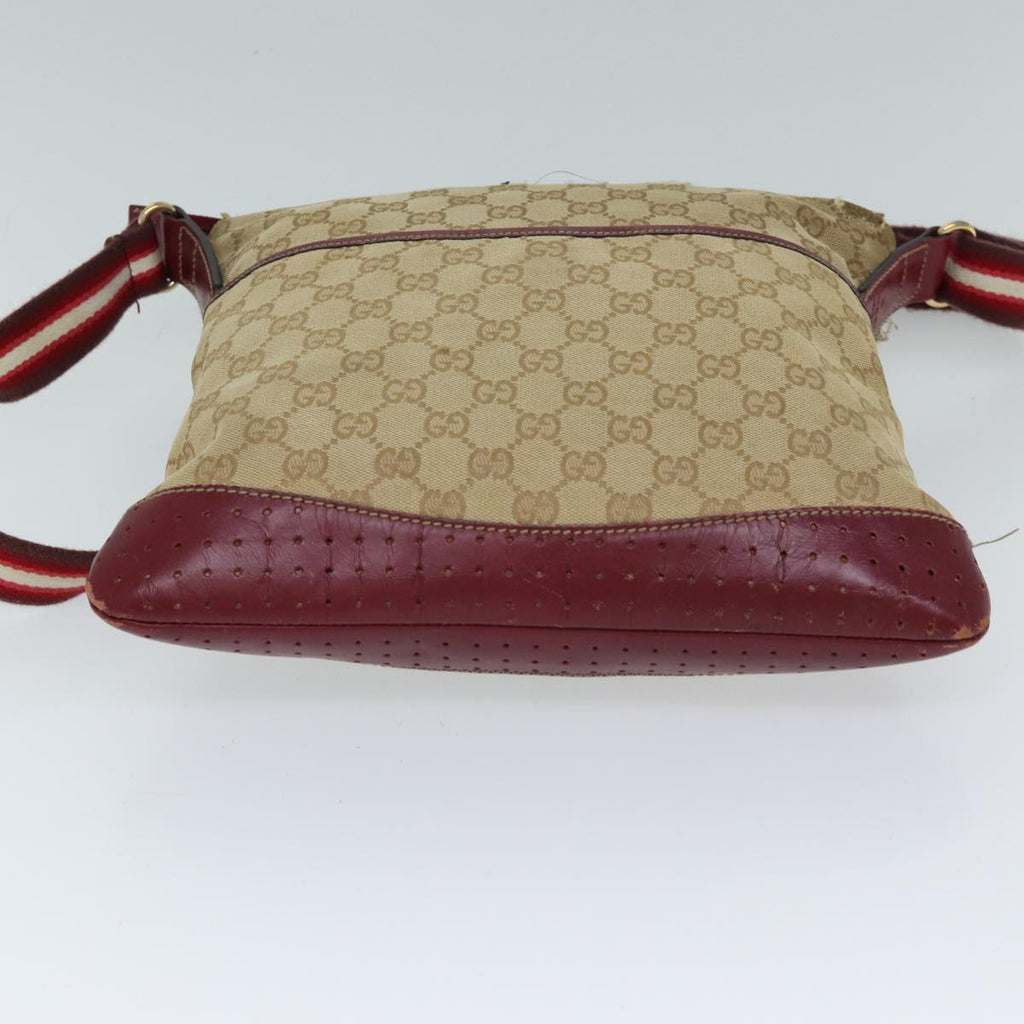 GUCCI GG Canvas Sherry Line Shoulder Bag Beige Red 145857 71790