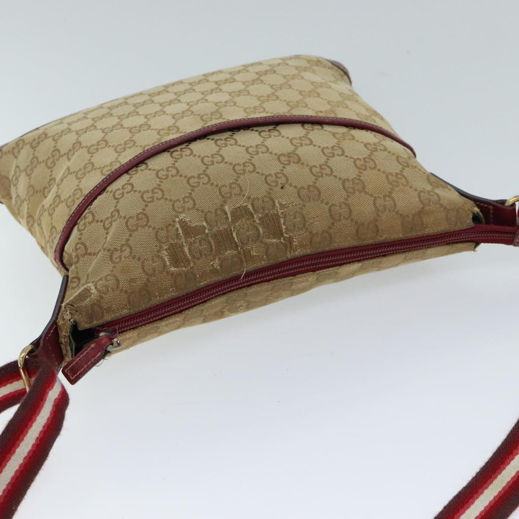 GUCCI GG Canvas Sherry Line Shoulder Bag Beige Red 145857 71790