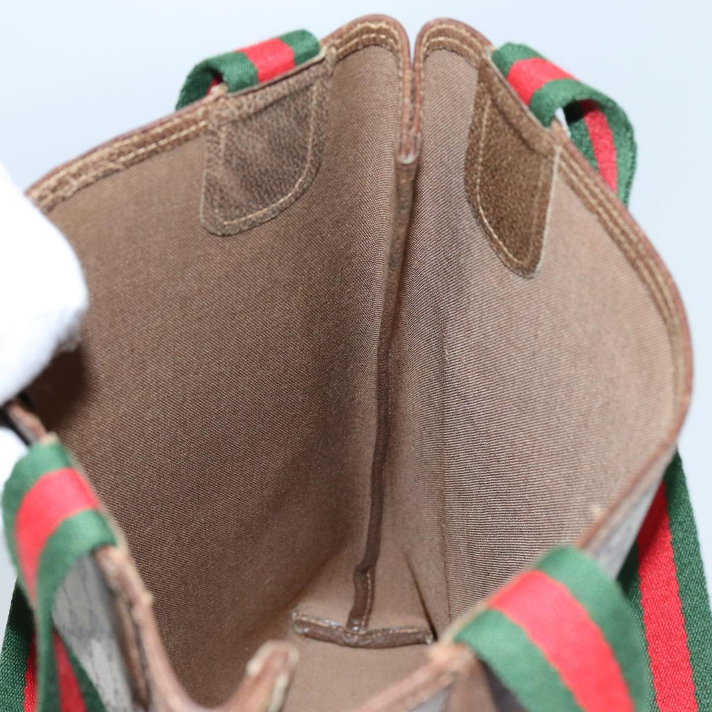 GUCCI GG Supreme Web Sherry Line Tote Bag PVC Beige Red Green 71791