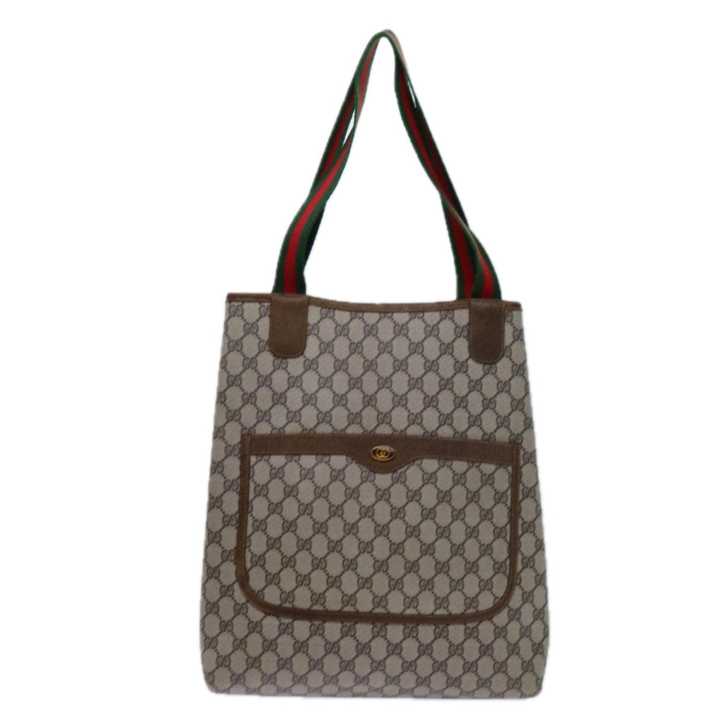 GUCCI GG Supreme Web Sherry Line Tote Bag PVC Beige Red Green 71791