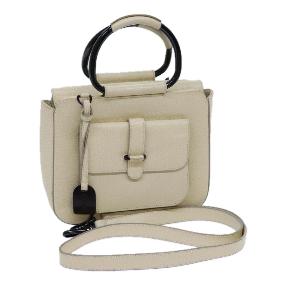 GUCCI Hand Bag Leather 2way Cream 71794