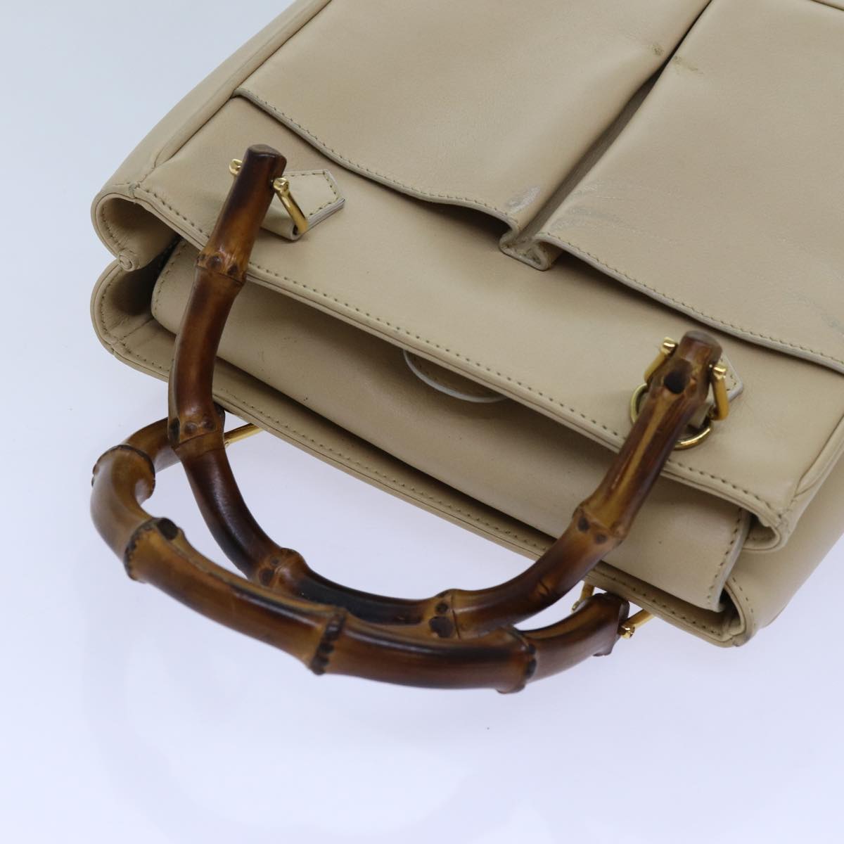 GUCCI Bamboo Hand Bag Leather 2way Beige 000 1364 0316 71795