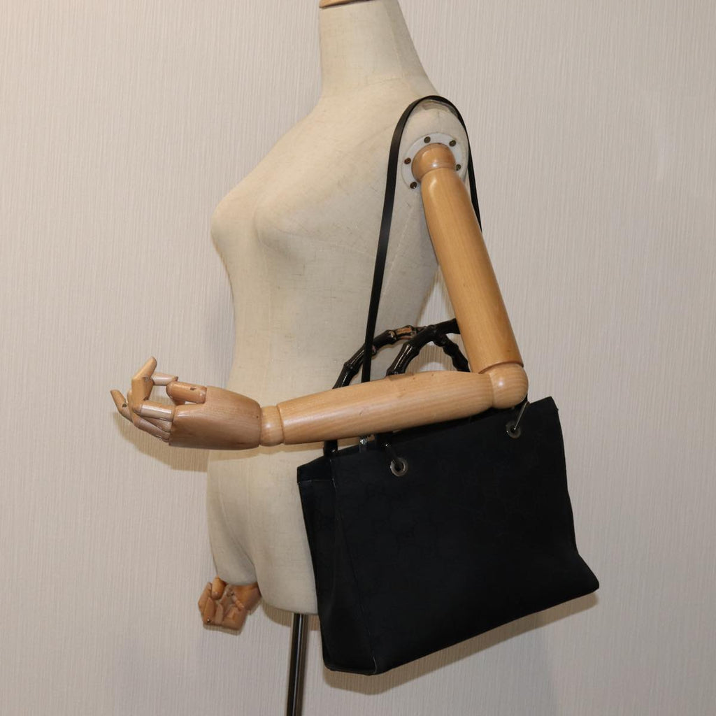GUCCI Bamboo GG Canvas Hand Bag Nylon 2way Black 002 1016 71796
