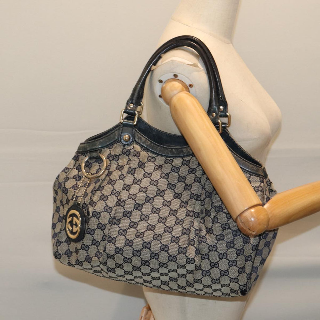 GUCCI GG Canvas Hand Bag Navy 211944 71797