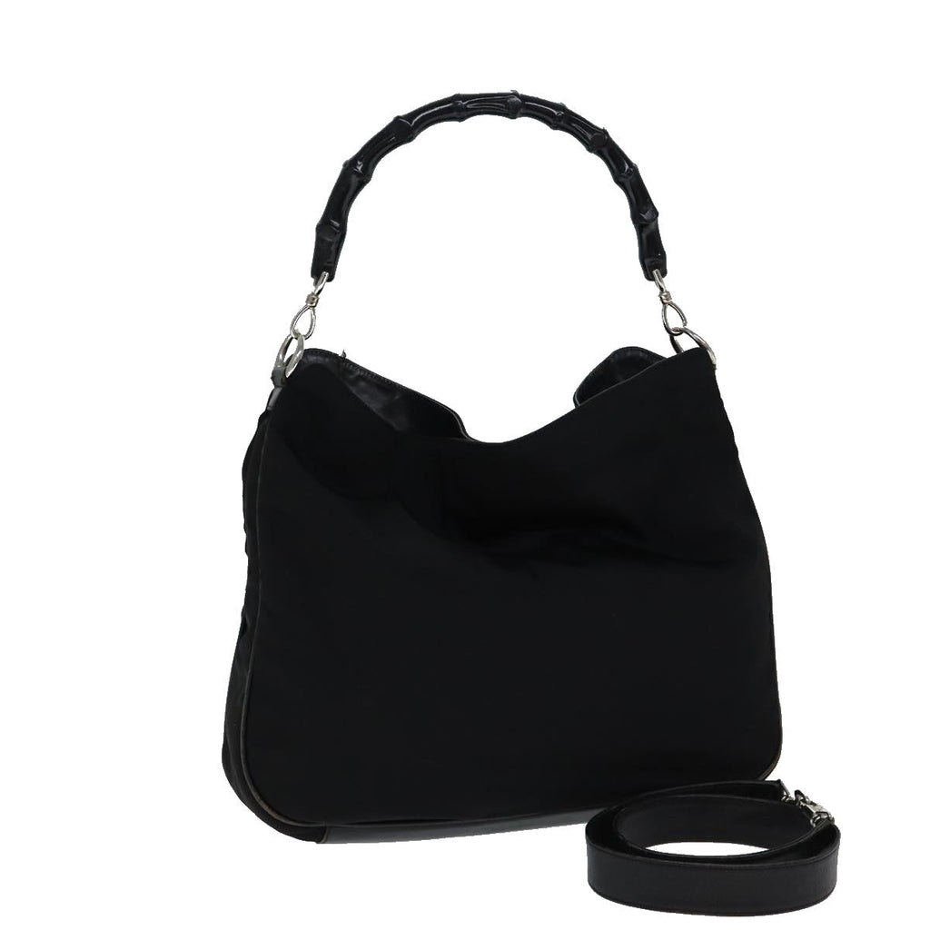 GUCCI Bamboo Hand Bag Nylon 2way Black 001 1577 71804