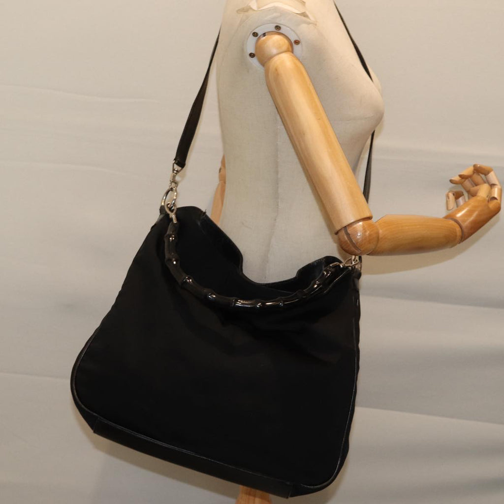 GUCCI Bamboo Hand Bag Nylon 2way Black 001 1577 71804