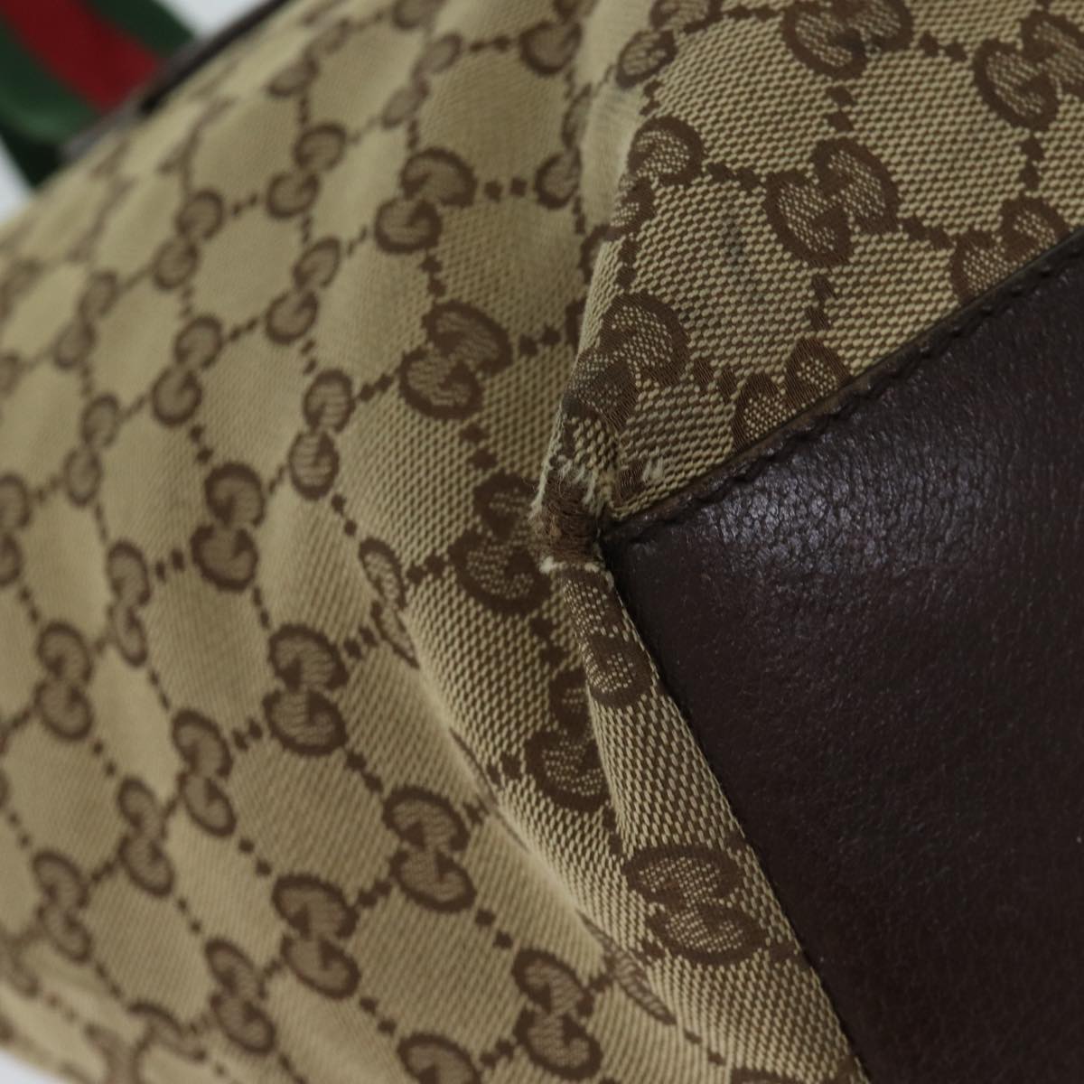 GUCCI GG Canvas Web Sherry Line Tote Bag Beige Red Green 131230 71809