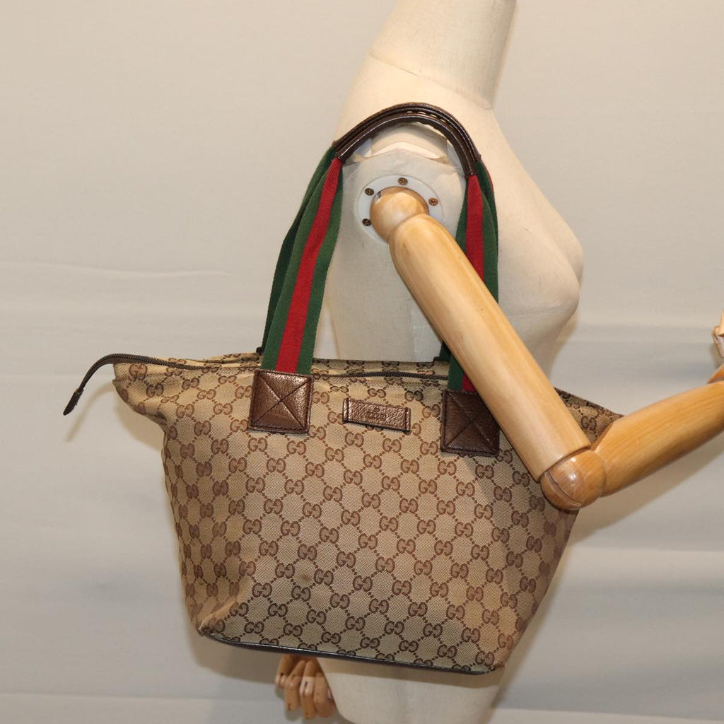 GUCCI GG Canvas Web Sherry Line Tote Bag Beige Red Green 131230 71809