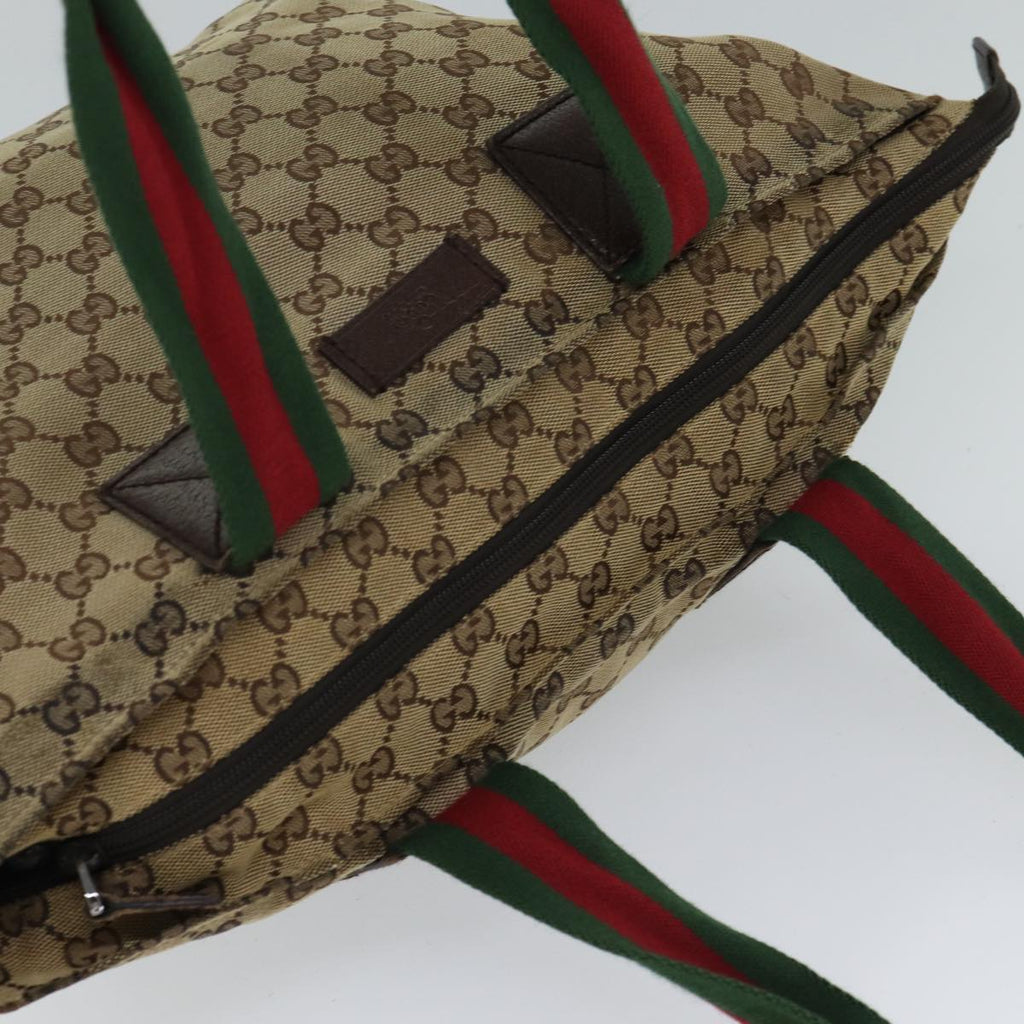 GUCCI GG Canvas Web Sherry Line Tote Bag Beige Red Green 131230 71809