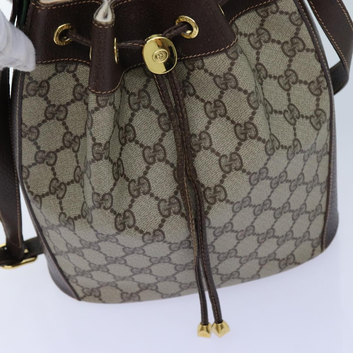 GUCCI GG Supreme Web Sherry Line Shoulder Bag PVC Beige 164 02 034 71812