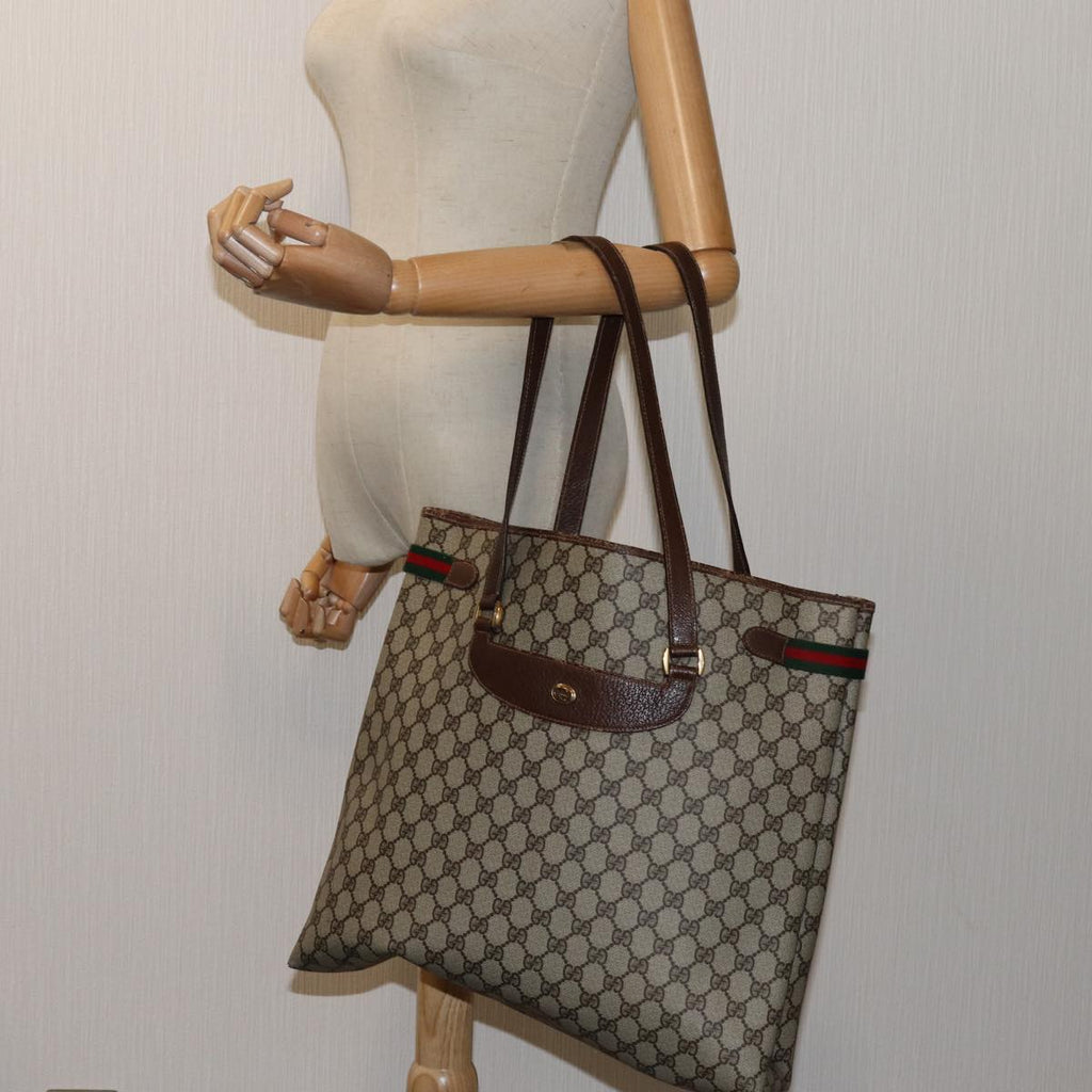 GUCCI GG Supreme Web Sherry Line Tote Bag Beige Red Green 39 02 091 71816