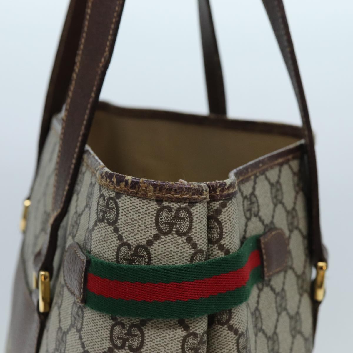 GUCCI GG Supreme Web Sherry Line Tote Bag Beige Red Green 39 02 091 71816
