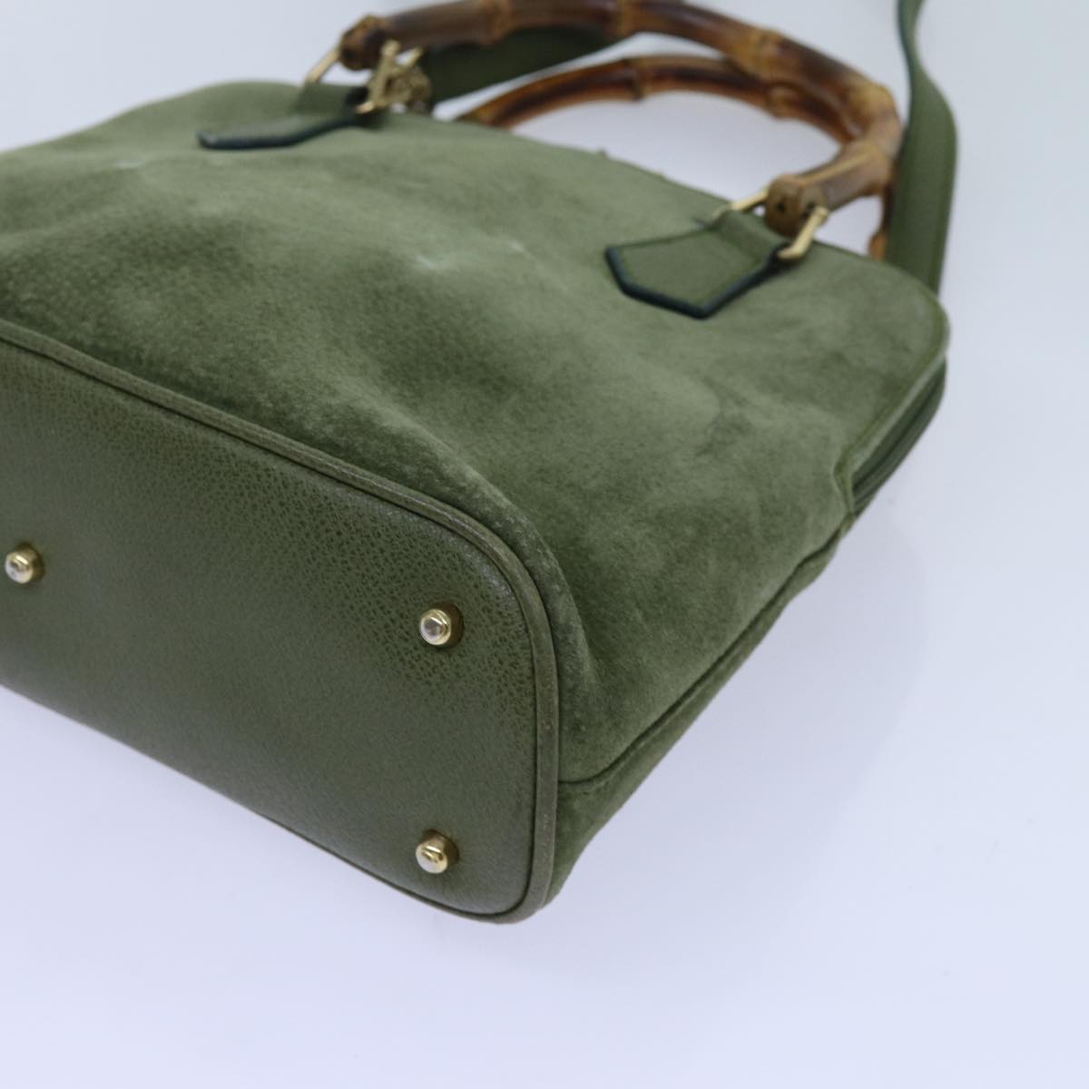 GUCCI Bamboo Hand Bag Suede 2way Green 000 1274 0290 71820