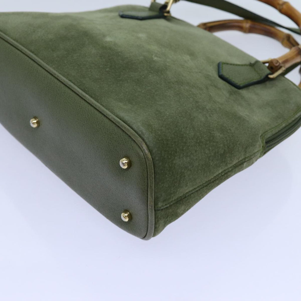 GUCCI Bamboo Hand Bag Suede 2way Green 000 1274 0290 71820