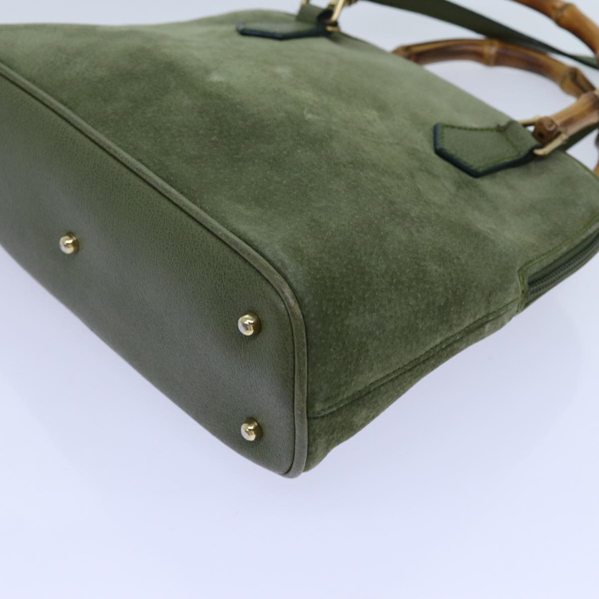 GUCCI Bamboo Hand Bag Suede 2way Green 000 1274 0290 71820