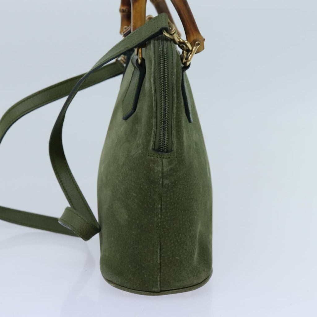 GUCCI Bamboo Hand Bag Suede 2way Green 000 1274 0290 71820