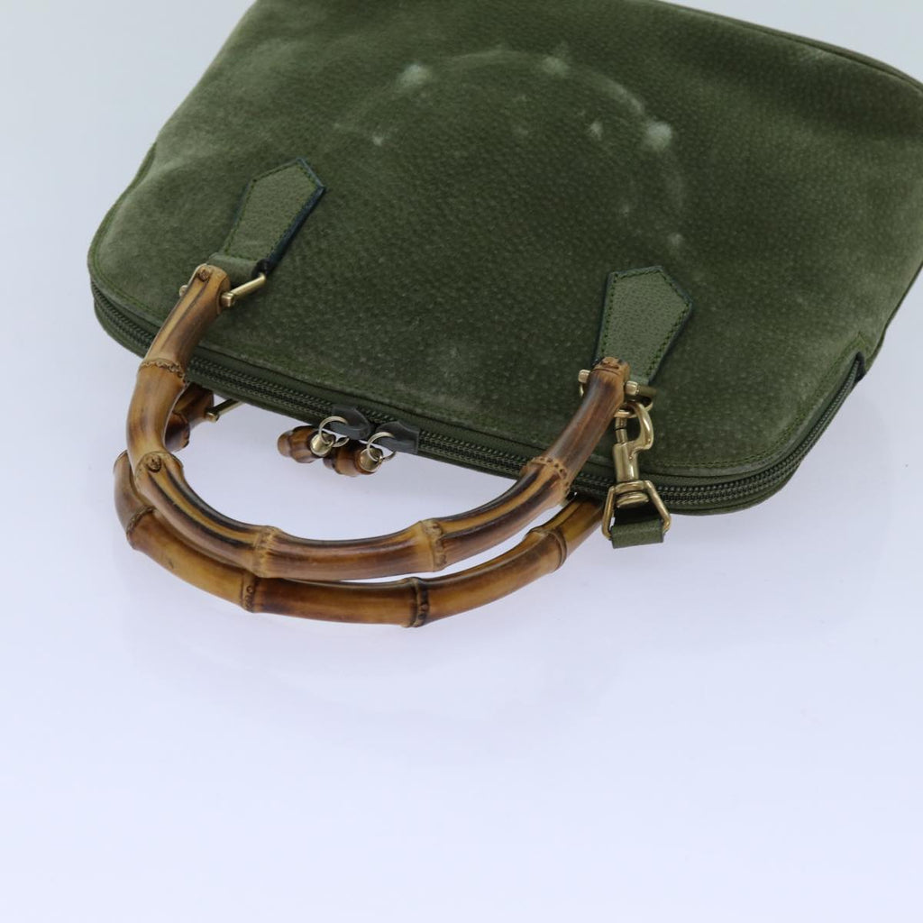 GUCCI Bamboo Hand Bag Suede 2way Green 000 1274 0290 71820